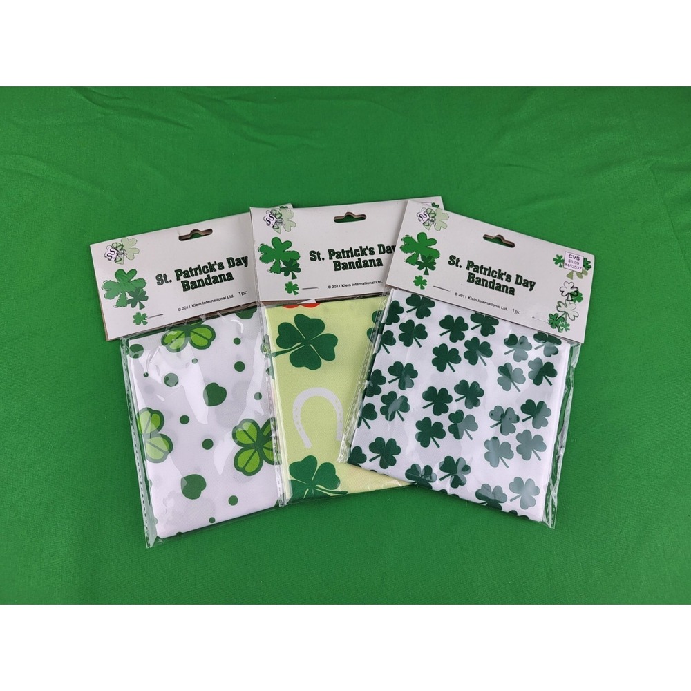 Lot of 3 ST. PATRICKS DAY SHAMROCK Leprechaun IRISH Bandana Horseshoe Dog Human